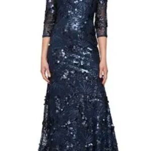 Elegant Navy Sequin Evening Gown